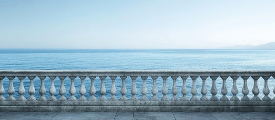 Fototapeta premium Ocean panorama from modern balcony with clear sky and ample space for text