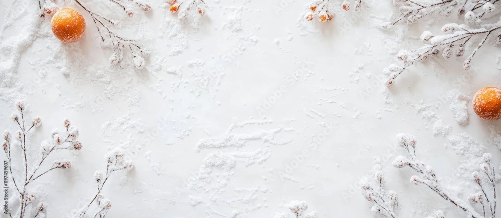 Poster vibrant orange and tangerine branches decoratively arranged on a soft white surface with empty space