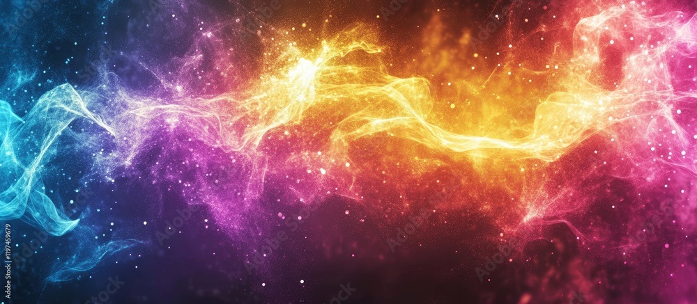 Poster vibrant neural activity with multicolored neurons firing against a dark background featuring swirlin