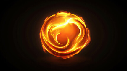 Glowing Sphere of Fire with Swirling Flames in Dark Background, Abstract Design Aesthetic