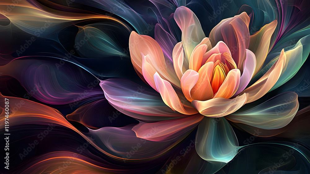 Poster a mesmerizing 3d abstract multicolor visualization with fluid curves, holographic gradients, and dyn