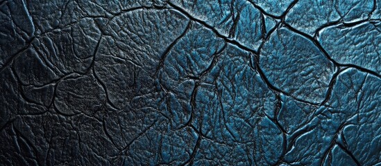 Black Leather Texture on Deep Blue Background with Ample Copyspace for Text in Horizontal Orientation