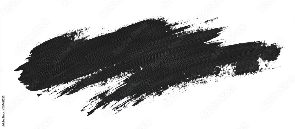 Poster dynamic black brush stroke on white background with ample blank space for text, ideal for creative d