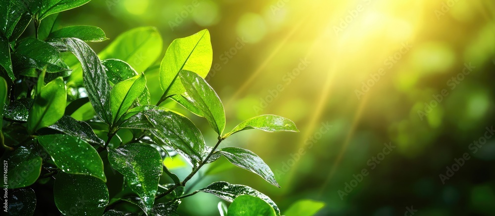 Aufkleber lush green foliage in brazilian rainforest illuminated by golden sunlight creating a serene atmosphe