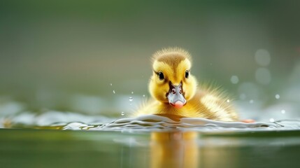 Cute duckling swimming pond nature bokeh spring