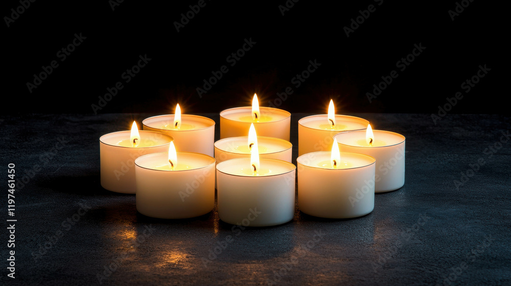 Poster group of candles arranged in circular pattern creating warm and cozy atmosphere at night