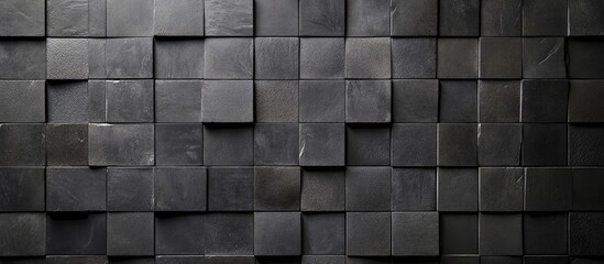 Elegant black cement textured tile background featuring a grid pattern, ideal for text overlay or design projects, showcasing deep shades of gray.