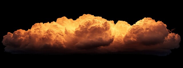 Dramatic orange and black cloud formation isolated on a black background with Copy Space for text placement
