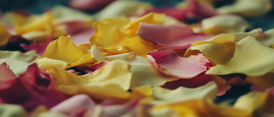Petals scattered on a surface reflecting fragile beauty and ephemeral nature