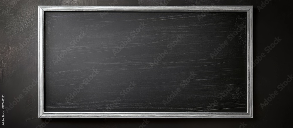 Poster black chalkboard with white frame mockup on dark background ideal for custom text and creative desig