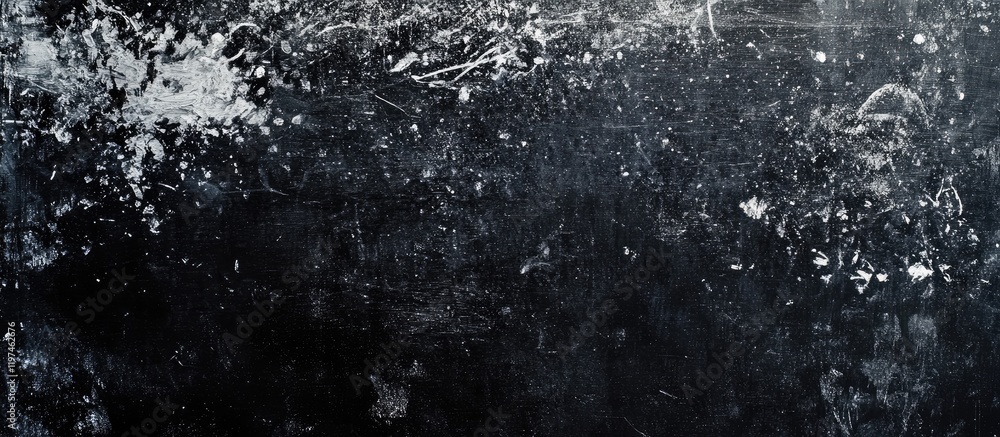 Poster dark grunge texture background with black and white splashes and expansive blank space for textual o