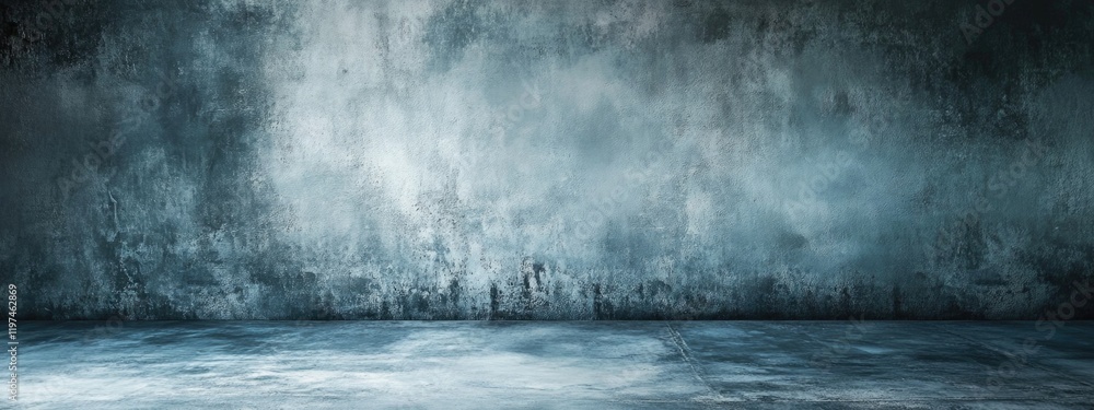 Poster abstract grunge background with textured blue wall and floor suitable for placing text copy space