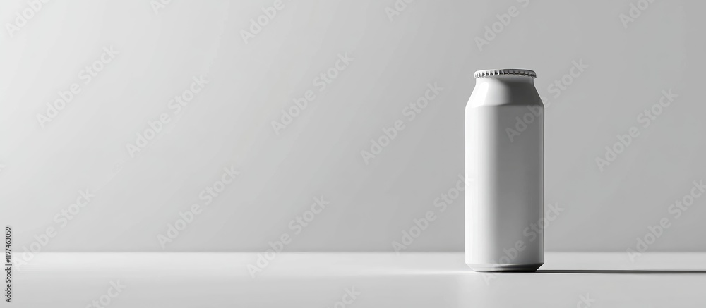 Aufkleber minimalist beverage packaging mockup in pristine white on soft gray background, showcasing shadows a