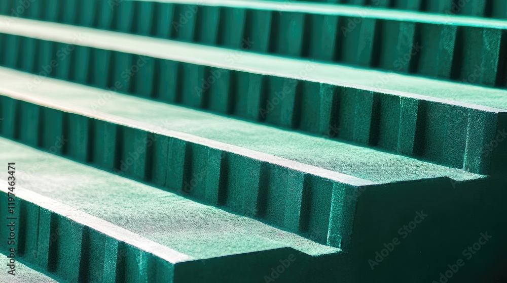 Poster close-up of green textured foam sheet layers with grooved patterns and copy space for text