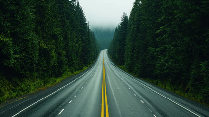 Fototapeta premium Modern Freeway Cutting Through Dense Green Forest With High-Speed Perspective
