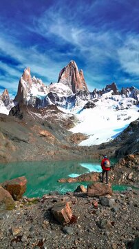 Aerial view of Mount Fitz Roy and Laguna de los Tres, Patagonia, Argentina