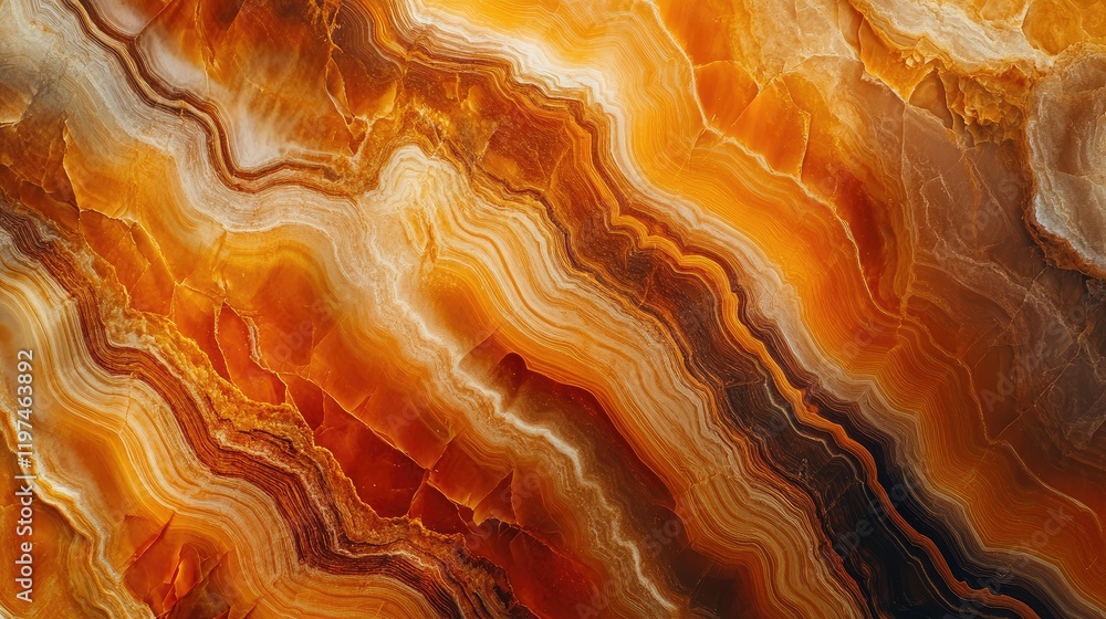 Poster abstract orange onyx stone texture with wavy patterns and layers showcasing natural geology. copy sp