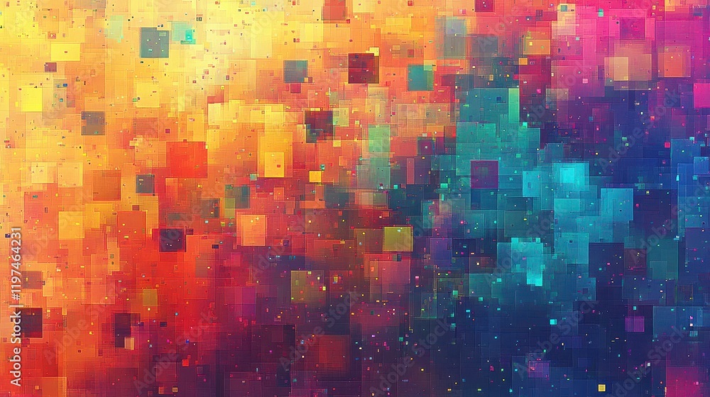 Poster abstract colorful blurry pixel blocks background. bg and technology, digital world concept. 3d rende