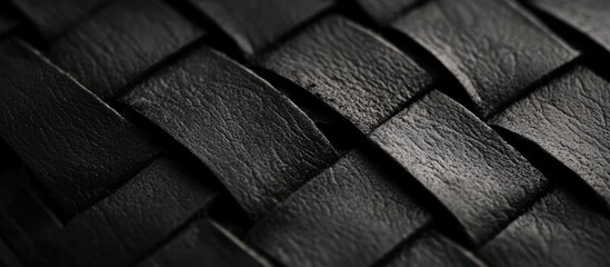 Textured Black Leather Surface Macro Close-Up with Dark Tones and Copyspace for Text Ideal for Backgrounds and Overlays