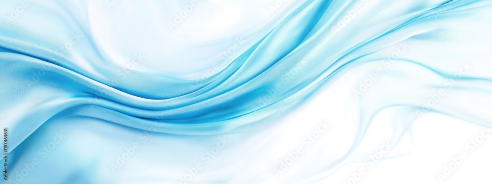 Aufkleber soft blue silk fabric flowing with smooth curves and gradients on a white background featuring ample