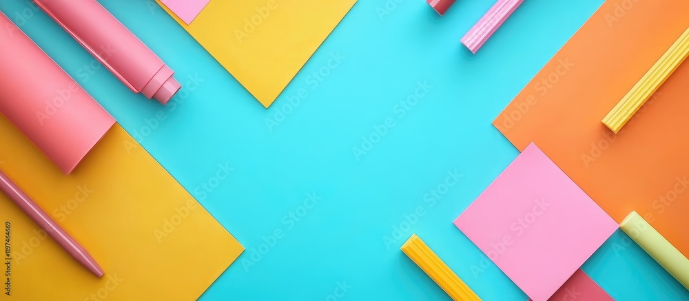 Poster colorful brainstorming session with vibrant sticky notes and markers on turquoise background ideal f