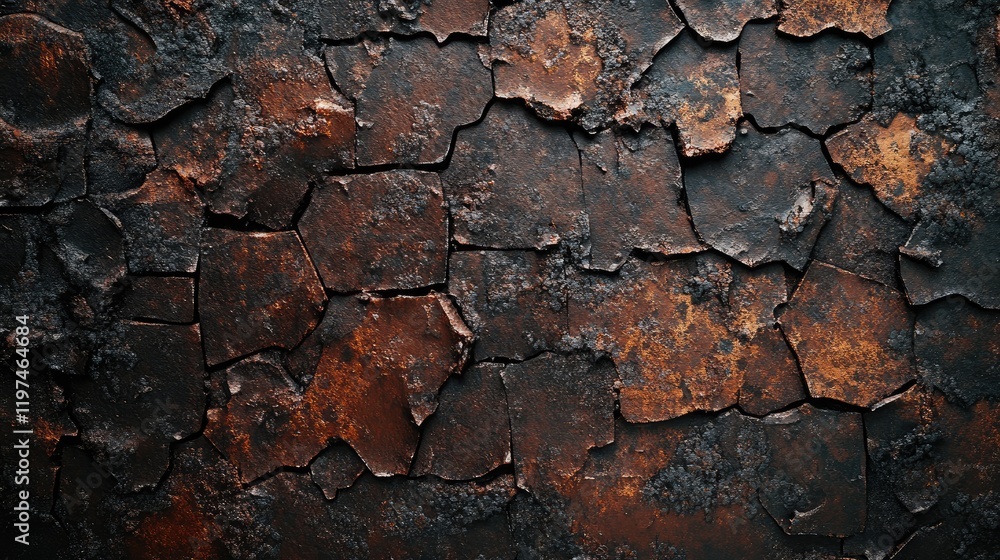 Poster cracked and weathered antique metal surface with rust and dark textures suitable for backgrounds and