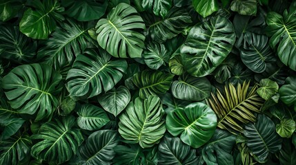 Naklejka premium Lush Tropical Monstera Leaves Background