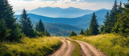 Fototapeta premium Mountain Range Landscape with Dirt Path and Open Area for Text Space