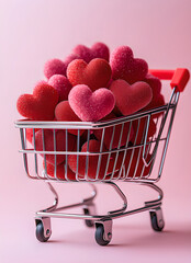 shopping cart full of hearts