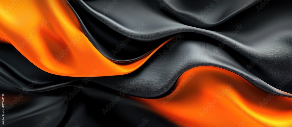Aufkleber elegant black gray and orange metallic fabric texture with flowing folds and soft warps featuring sp
