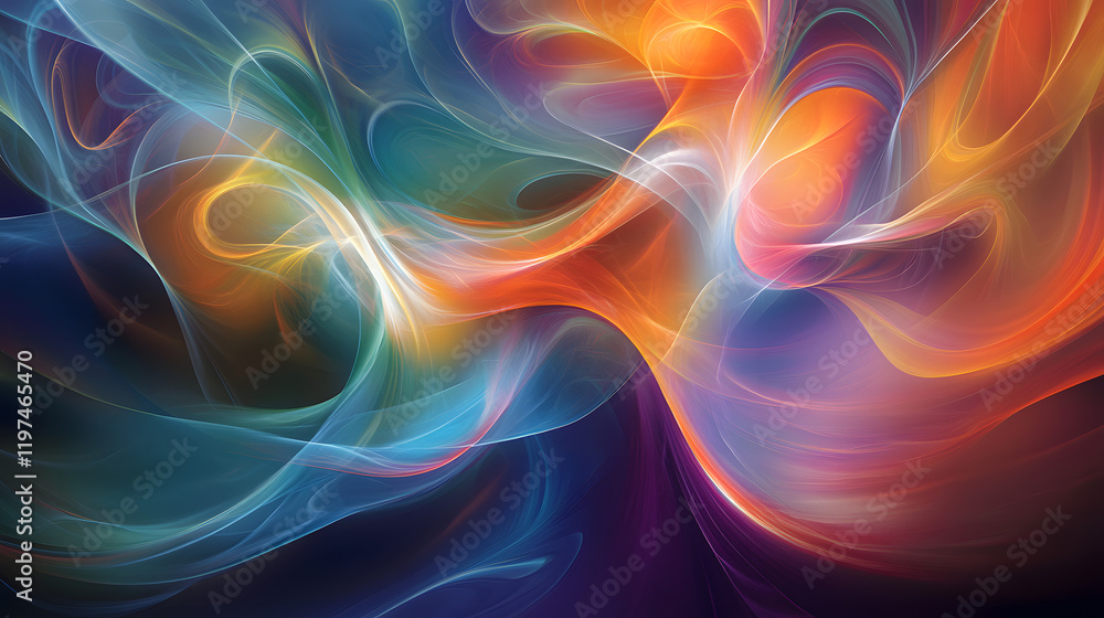 Poster a mesmerizing 3d abstract multicolor visualization with fluid curves, holographic gradients, and dyn