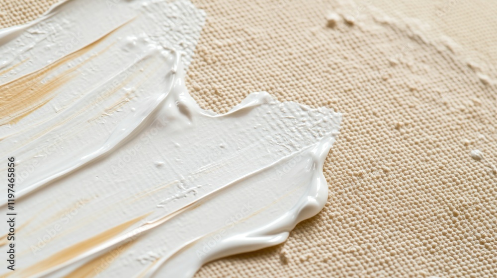 Poster textured white paint smeared on a beige canvas background showcasing artistic expression and copy sp