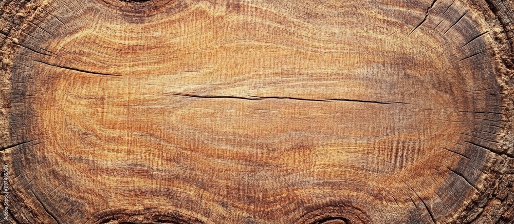 Poster textured brown bark surface of tree trunk from above with natural patterns and empty copy space for 
