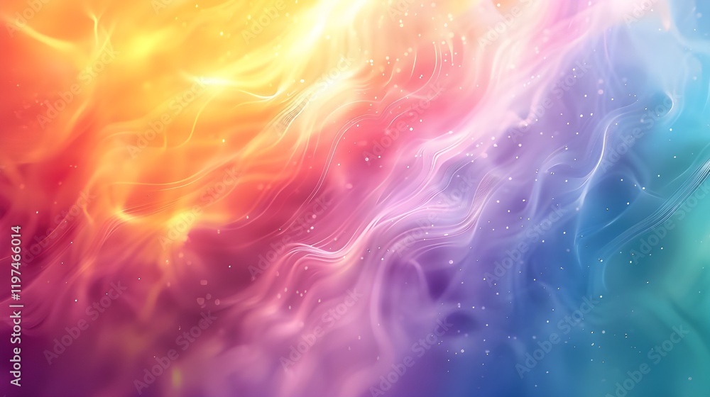 Poster abstract glowing multicolor gradient waves with sparkling light particles