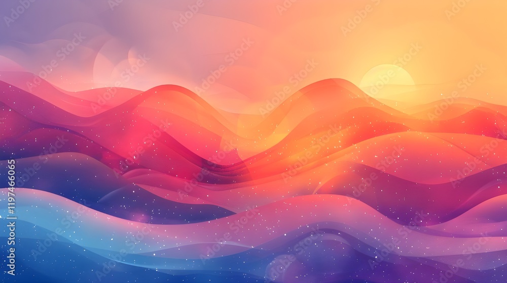 Poster sunset-inspired abstract waves with gradient and starry texture