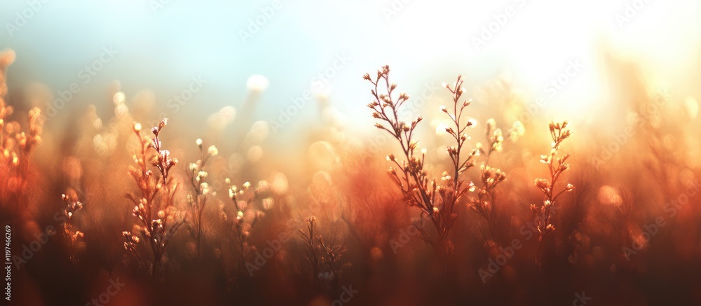 Poster golden autumn foliage with soft blurred bokeh in warm orange and brown tones creating an inviting em