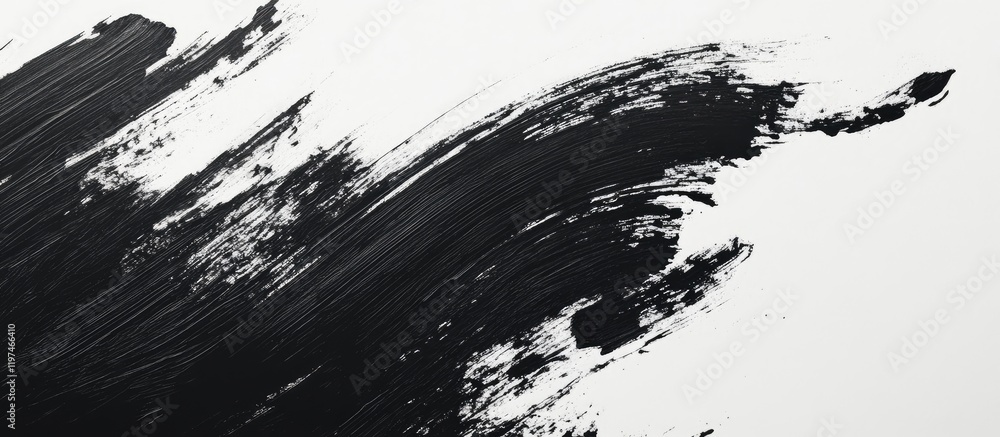 Poster abstract black ink brushstroke art design on textured white background with grunge elements, creatin