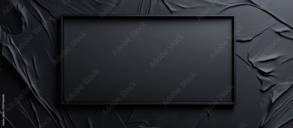 Poster elegant black horizontal poster frame mockup on textured dark surface with ample copyspace for artwo