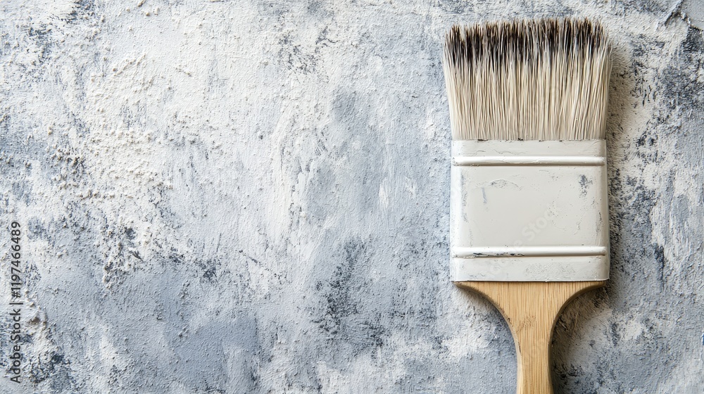 Poster paintbrush on textured concrete surface with copy space for text