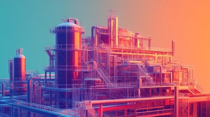 Obraz premium Industrial Complex Rendering with Gradient Background and Details
