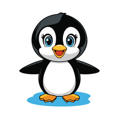 cartoon penguin cheerful and friendly expression flat vector illustration on white background