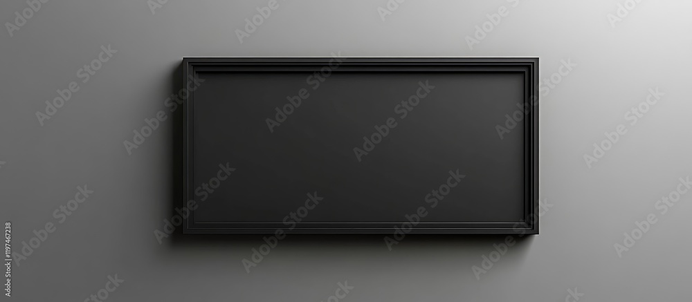 Poster black horizontal poster frame mockup for artwork on gray wall with empty copyspace for text display 