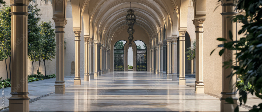 Poster elegant design of repeating arches in a classic architectural setting