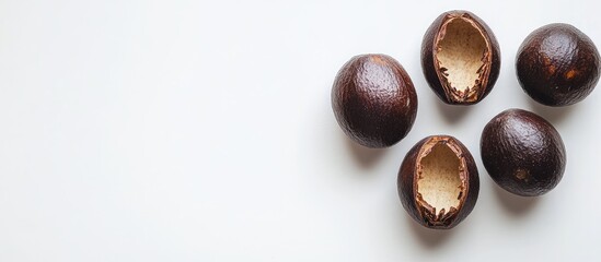 Obraz premium Brazilian Chestnut Cupuacu Seeds on Neutral White Background with Text Space for Organic and Natural Product Marketing