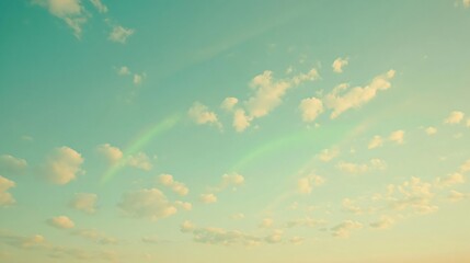 Obraz premium Pastel Sky with Fluffy Clouds and Subtle Rainbow Hues