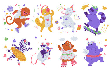 Set of cute dancing animals.