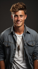 Obraz premium portrait of a young man dressed in casual denim shirt on vertical