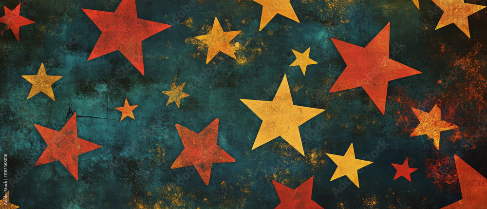 Poster colorful repeating star shapes create a whimsical and playful pattern in vibrant hues
