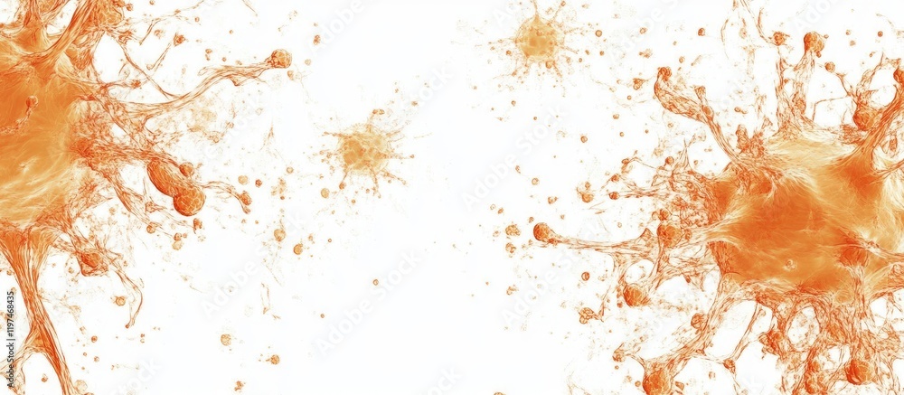 Poster orange brain cells on white medical background with abstract patterns and ample copy space for textu
