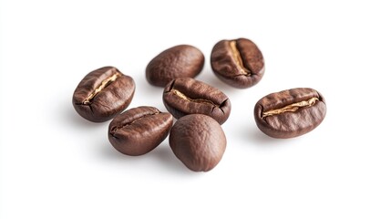 Naklejka premium Brown coffee beans on white background with copy space for text placement
